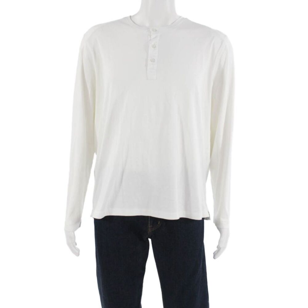 Raffi Mens White Cotton Long Sleeve Classic T-Shirt Button Size XL